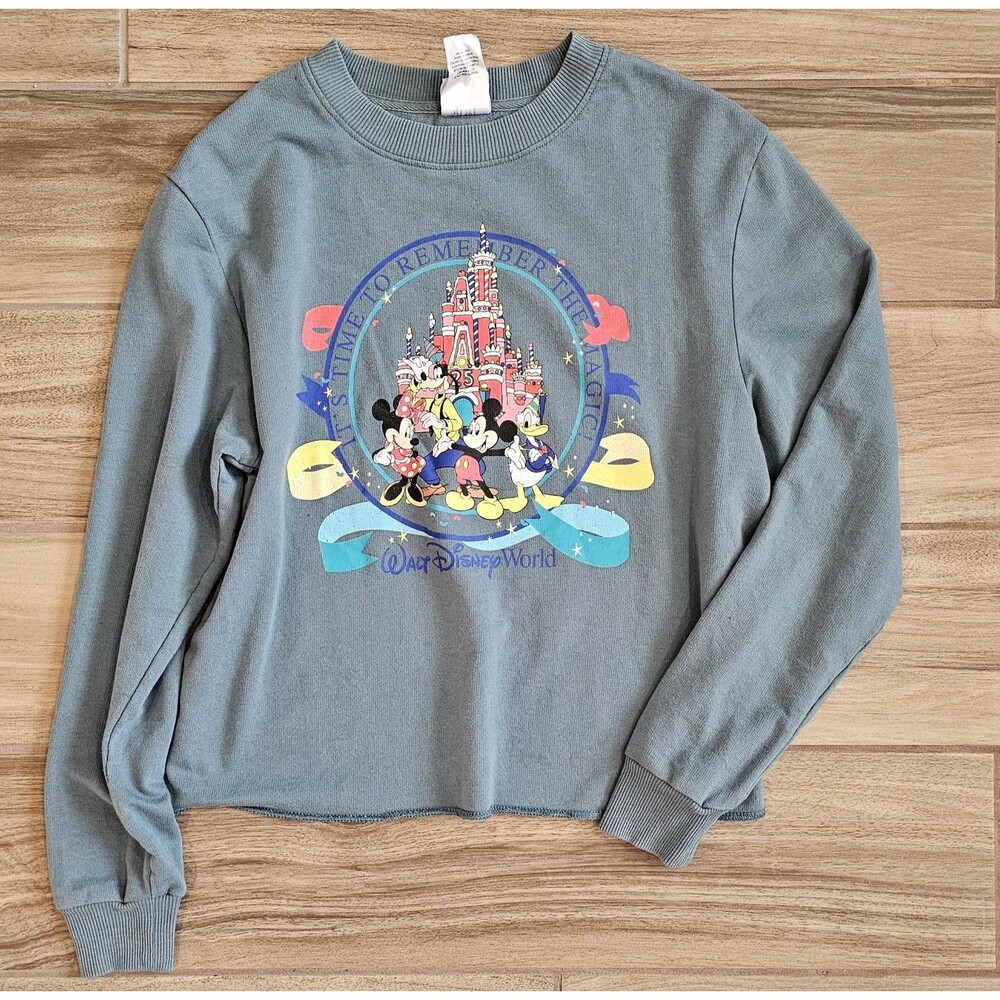 Disney WORLD cake Castle Long Sleeve Crewneck Crop Shirt Xs